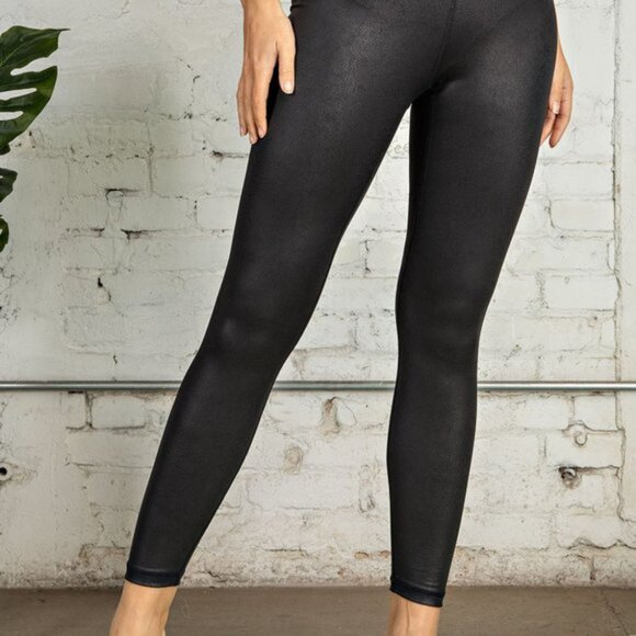 Spanx Compression Leggings, Wide Waisted Faux Leather Yoga Pants for Women - Picture 2 of 11